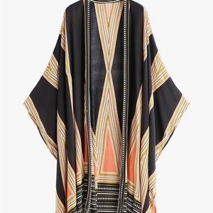 Geometric Black and Orange Swim Coverup